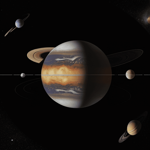 AI generated: Modern HD photography. A solar system model. The planets are in order and largest one is highlighted...
