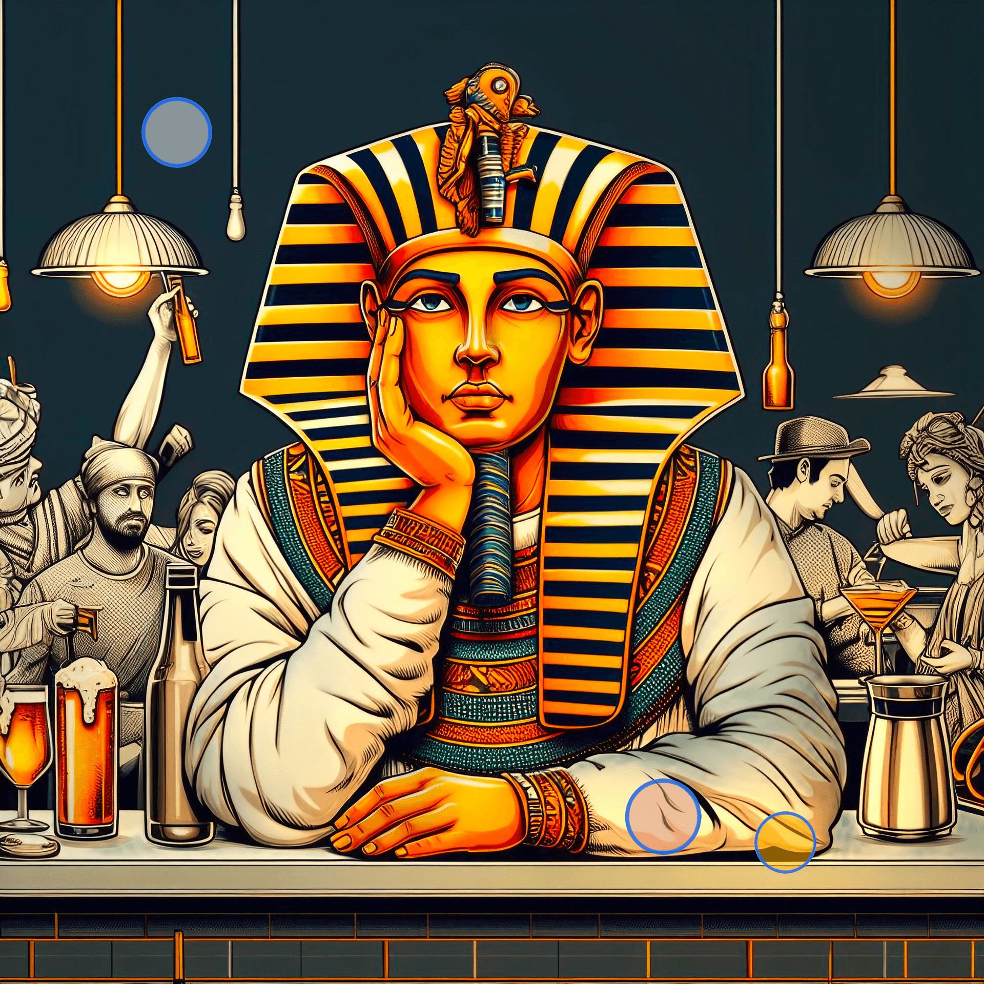 AI generated: A Pharaoh sitting at a bar