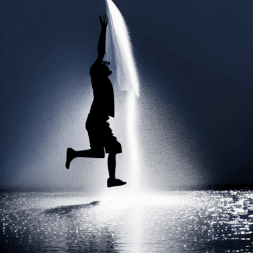 AI generated: water being thrown from the left of the image.  silhouette. 