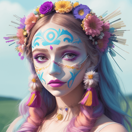 AI generated: portrait photography, a woman in a glamorous makeup, wearing a mask with tassels, in the style of mi...