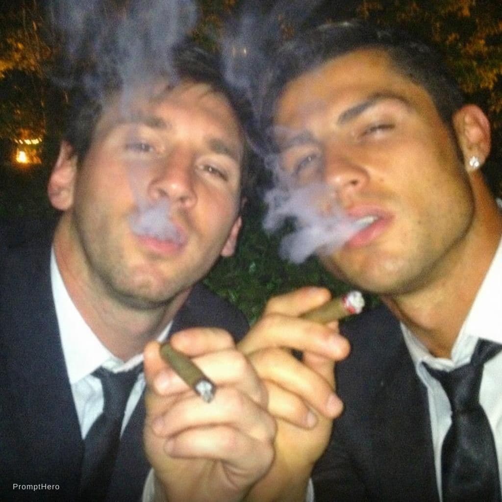 AI generated: A lo-fi 2010s iPhone 5 selfie of Lionel messi with cristiano ronaldo , no clear subject or specific ...