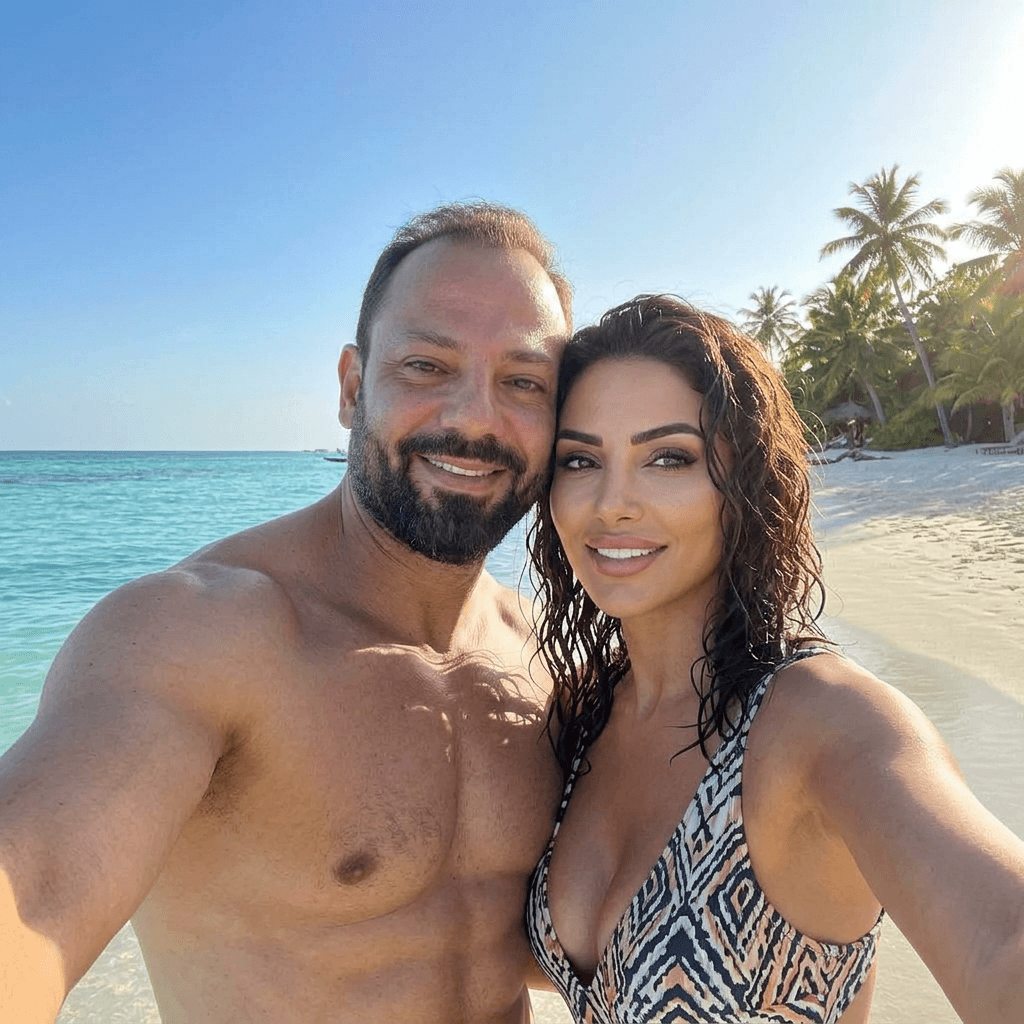 AI generated: Ultra-realistic selfie-style photo of a glamorous Middle Eastern woman wearing a stylish swimming su...