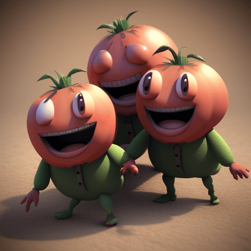 AI generated: Hyper realistic 3d render of 1 tomatomans talking and laughing 