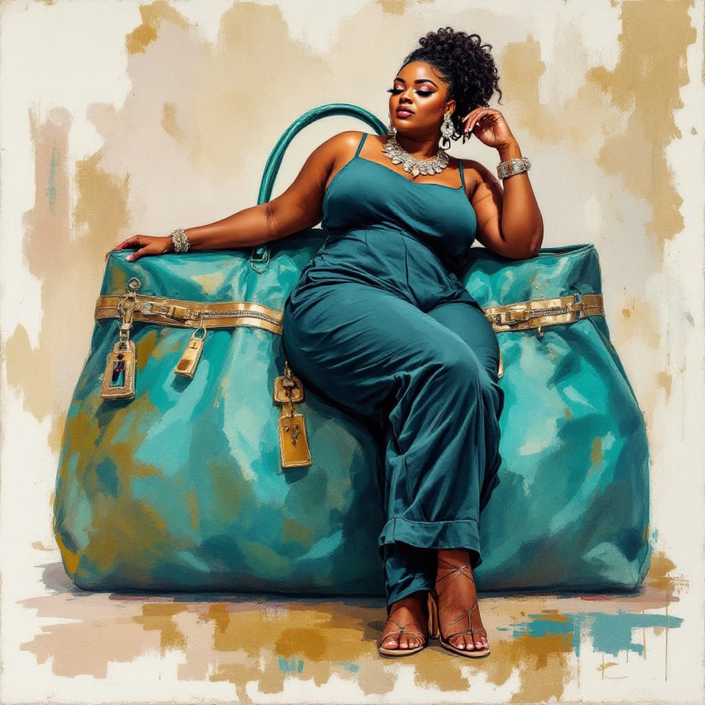 AI generated: oil painting with touches of watercolor extreme detail in all areas leaning against a oversized giga...