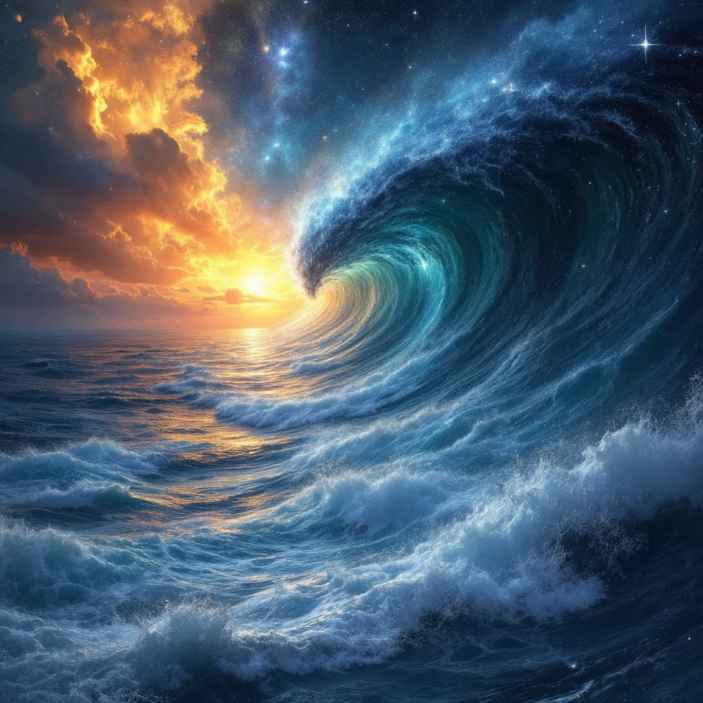 AI generated: Cosmic sea with an over flowing view, with rich calmness and freedom 