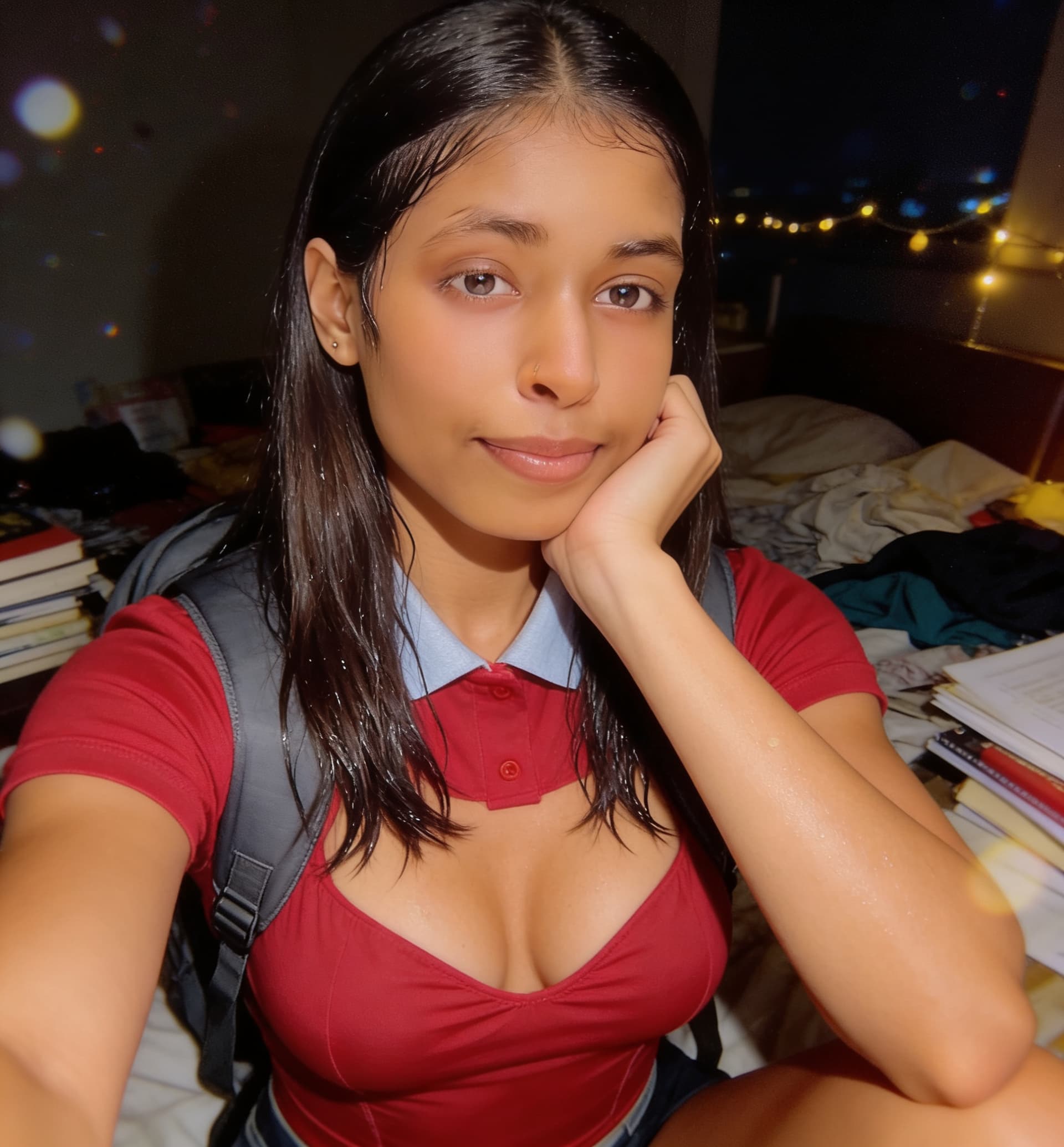 AI generated: Take the face from the input picture. An extremely mediocre iPhone front camera selfie, with no clea...