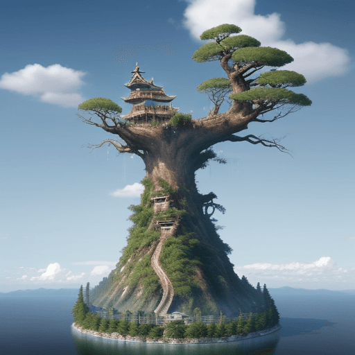 AI generated: mystical Sky Island,,in mid-air,a colossal withered tree,Unveil the secrets hidden in the sky,by chi...