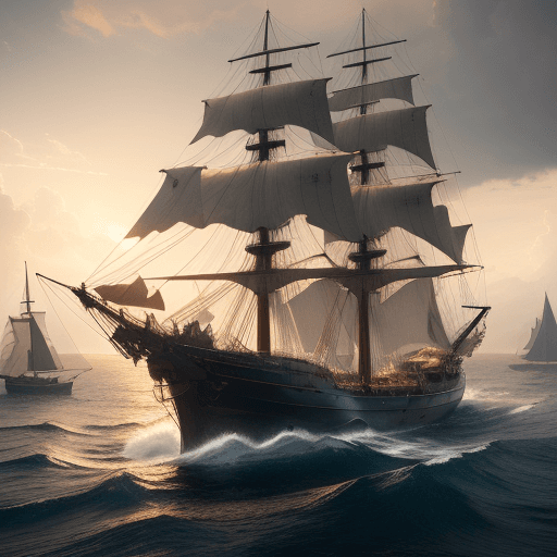 AI generated: Photo of a ultra realistic sailing ship, dramatic light, pale sunrise, cinematic lighting, battered,...