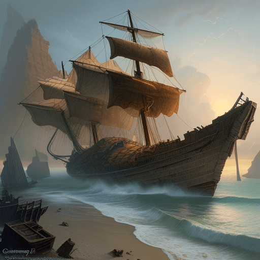 AI generated: fantasy digital painting by james gurney, shipwreck, highly detailed