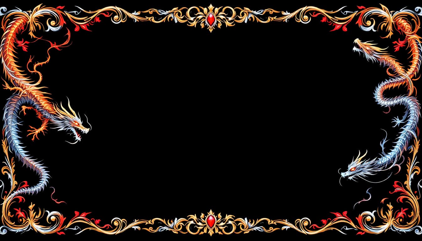 AI generated: A decorative border design featuring intricate, stylized dragons in an epic fantasy style, with no b...
