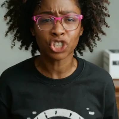 AI generated video: She slaps her chest over and over again