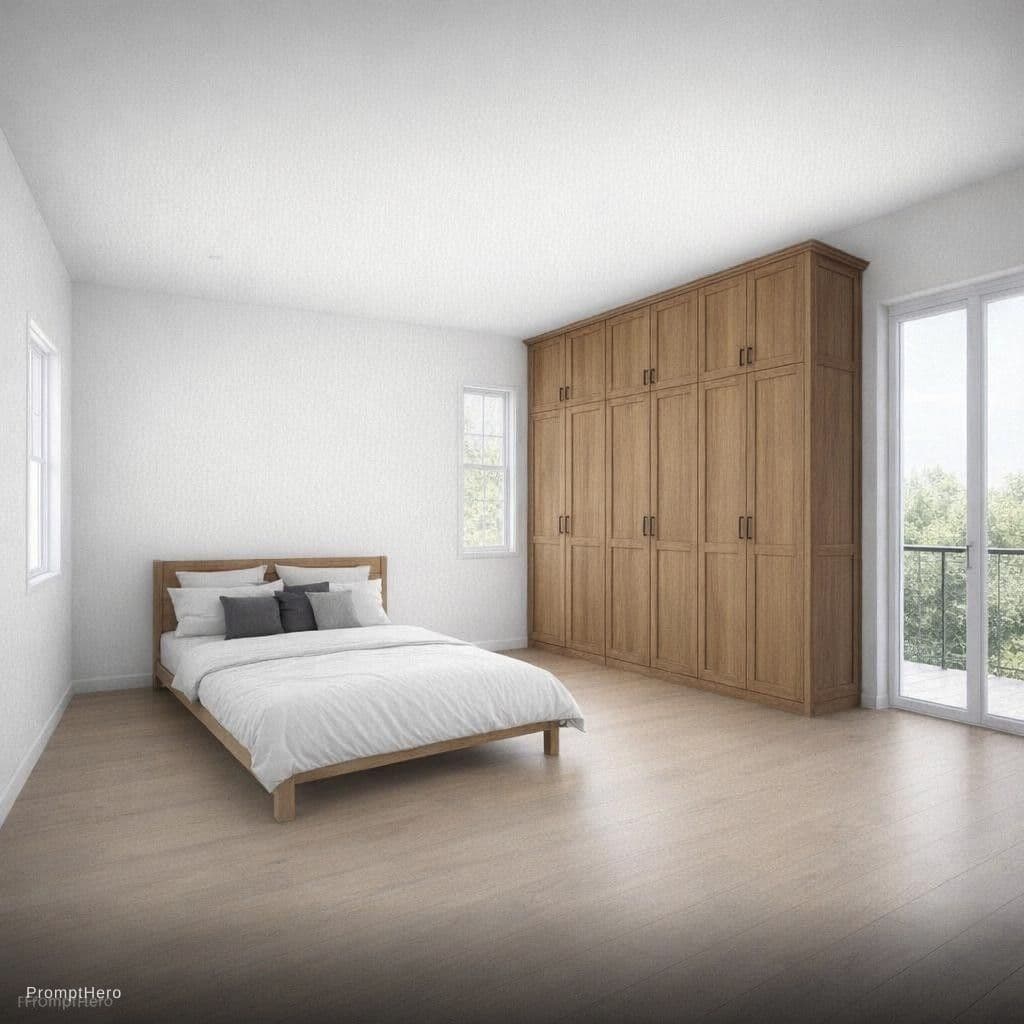 AI generated: haz que el techo sea plano. Delado derecho del armario haya una balconera