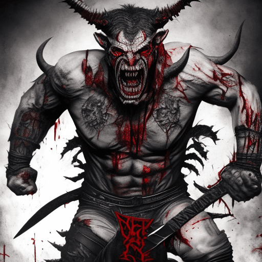 AI generated: extreme detail,fighting stance,, muscular growling gargoyle, scars on face ,bloody wounds on arm,red...