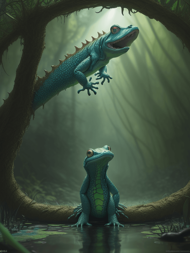 AI generated: Masterpiece Pixar Nickelodeon cartoon salamander, swamp, symmetrical, highly detailed, 8k, digital p...