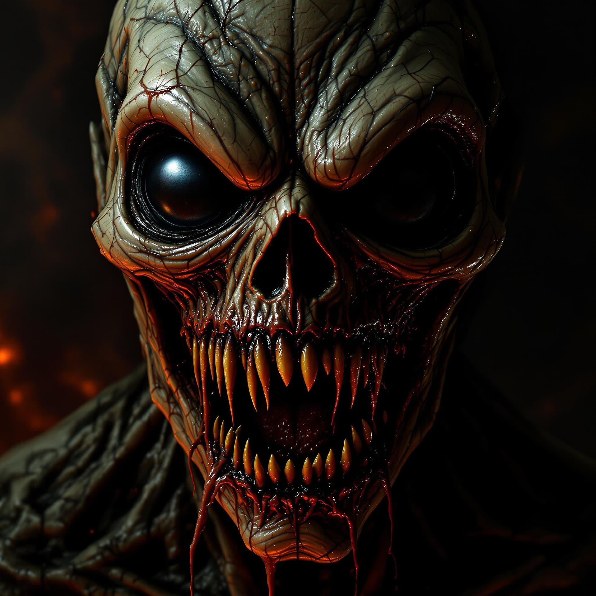 AI generated: the personified face of immortal evil and horror; it retains human elements;  the panic inducing hug...