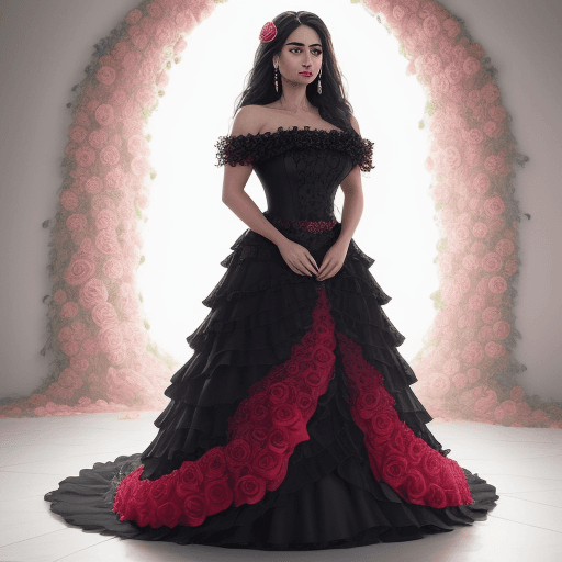 AI generated: A full body photorealistic beautiful dress made entirely of roses with rose texture, rose patterns a...