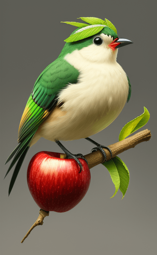 AI generated: a little bird made of a fresh apple that has been cut open, photo-realistic techniques --ar 2:3 --st...