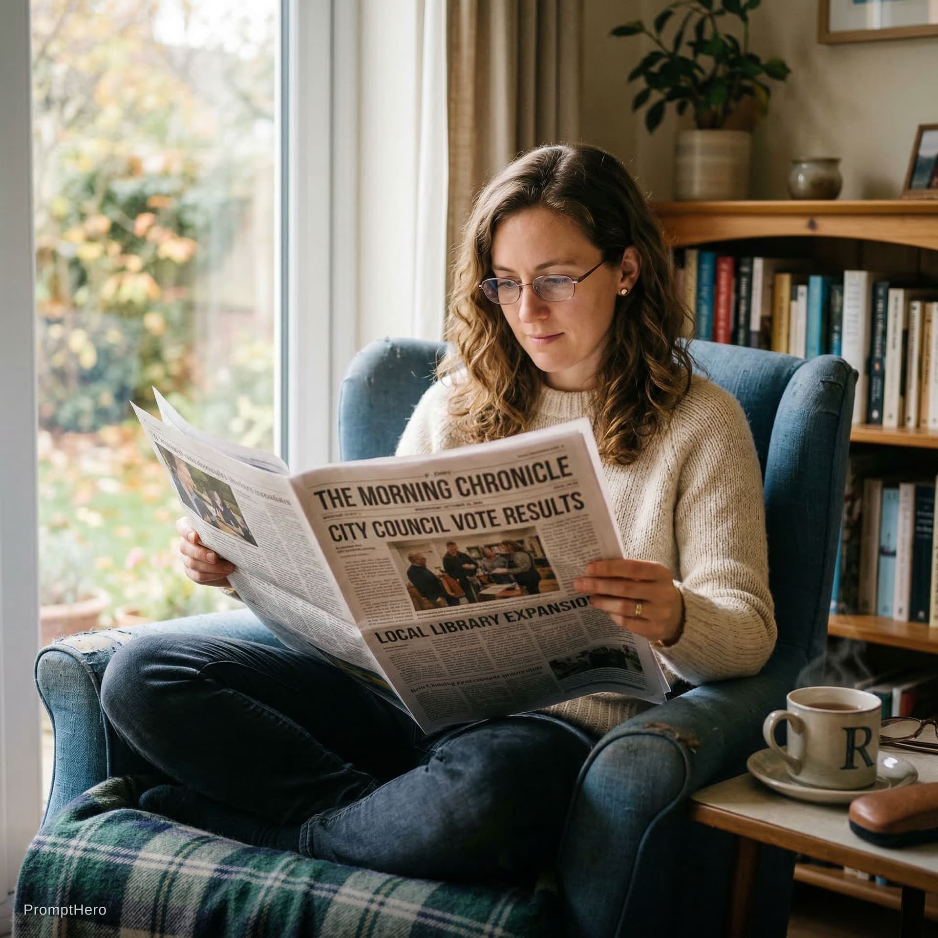 AI generated: Ronja reading the newspaper