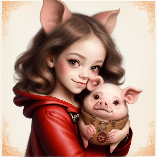 AI generated: A beautiful portrait in the style of Jasmine Becket-Griffith and Nicoletta Ceccoli, a little pig wit...