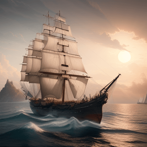AI generated: Photo of a ultra realistic sailing ship, dramatic light, pale sunrise, cinematic lighting, battered,...