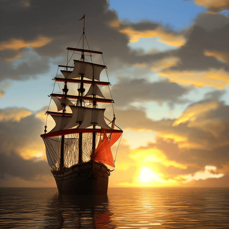 AI generated: Photo of a ultra realistic sailing ship, dramatic light, pale sunrise, cinematic lighting, battered,...
