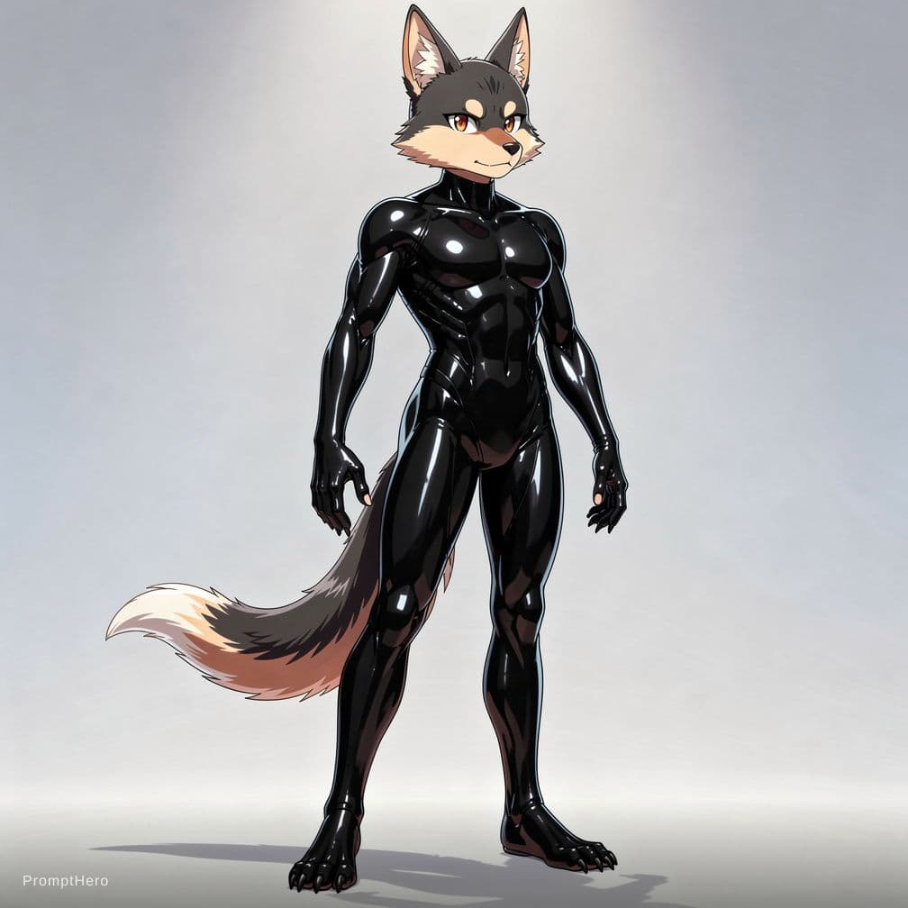 AI generated: hot anime furry (horny) wearing 
latex