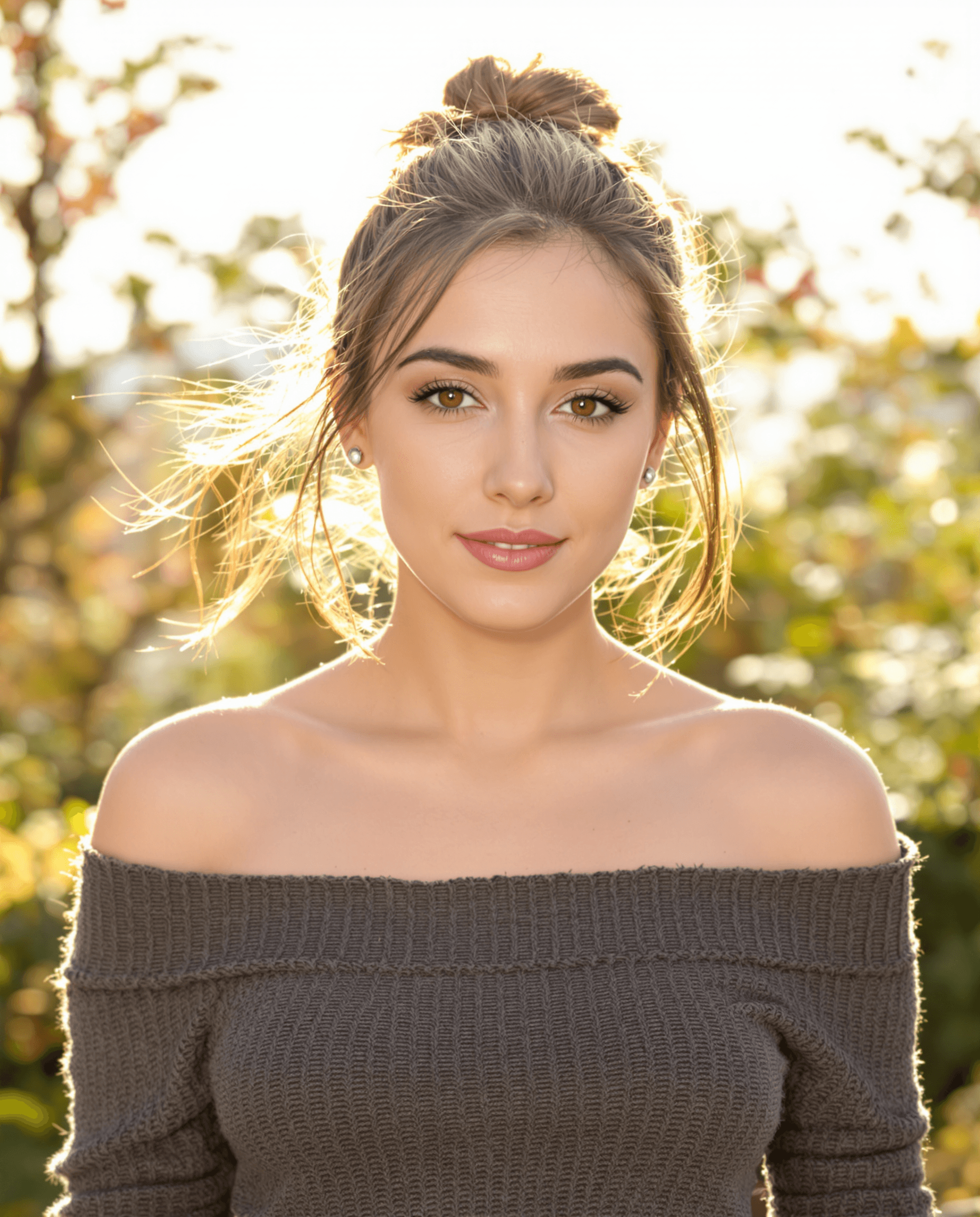 AI generated: Keeley Hazell has an oval-shaped face with high cheekbones, a softly defined jawline, and a gentle c...
