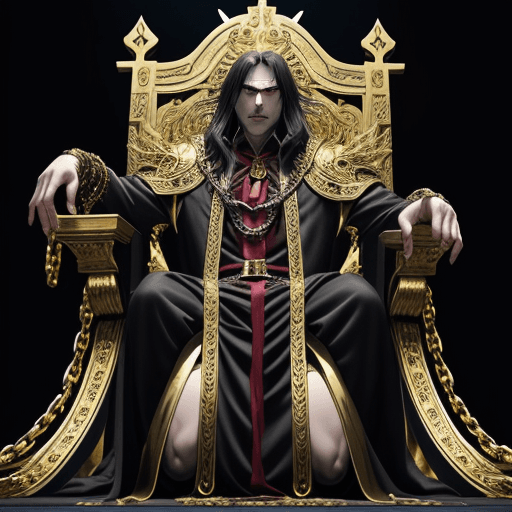 AI generated: Create a visually captivating anime scene featuring a powerful vampire king, restrained by intricate...