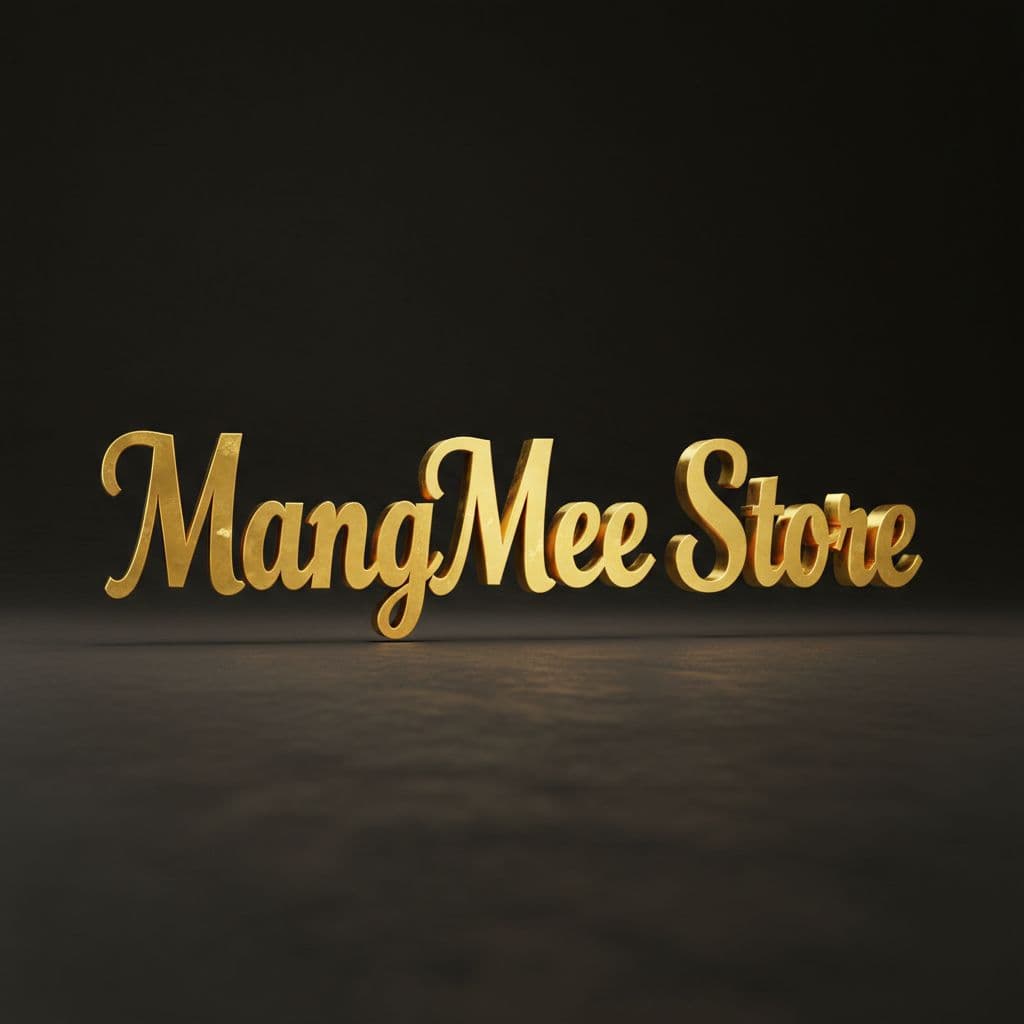 AI generated: สร้างชื่อ"MangMee Store"สีทองคำเงางาม ตัวหนังสือสวยสง่าระยิบระยับ เป็น 3D สมจริง ตั้งเรียงหน้าตรงที่...