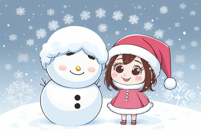 AI generated: sticker, cute, kawaii, cartoon style, graphic, bright colors, christmas in a snow covered garden whe...