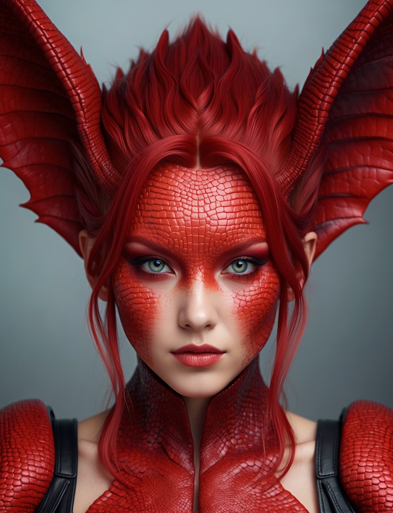 AI generated: A captivating alien female draconian shapeshifter is depicted in this vibrant and detailed digital d...