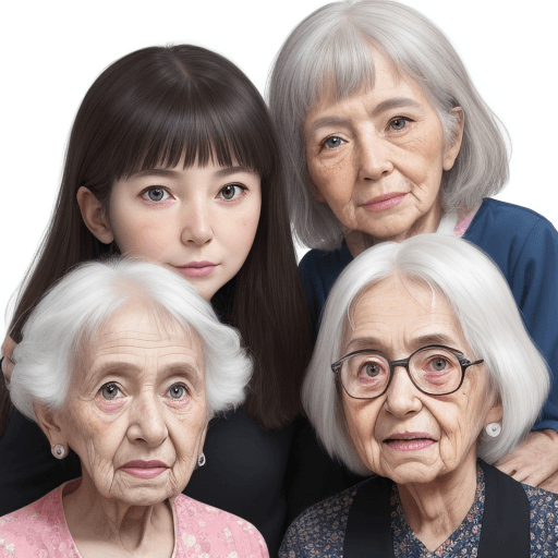 AI generated: A face, half young girls and half elderly people in their eighties --ar 4:5 --s 850 --niji 6