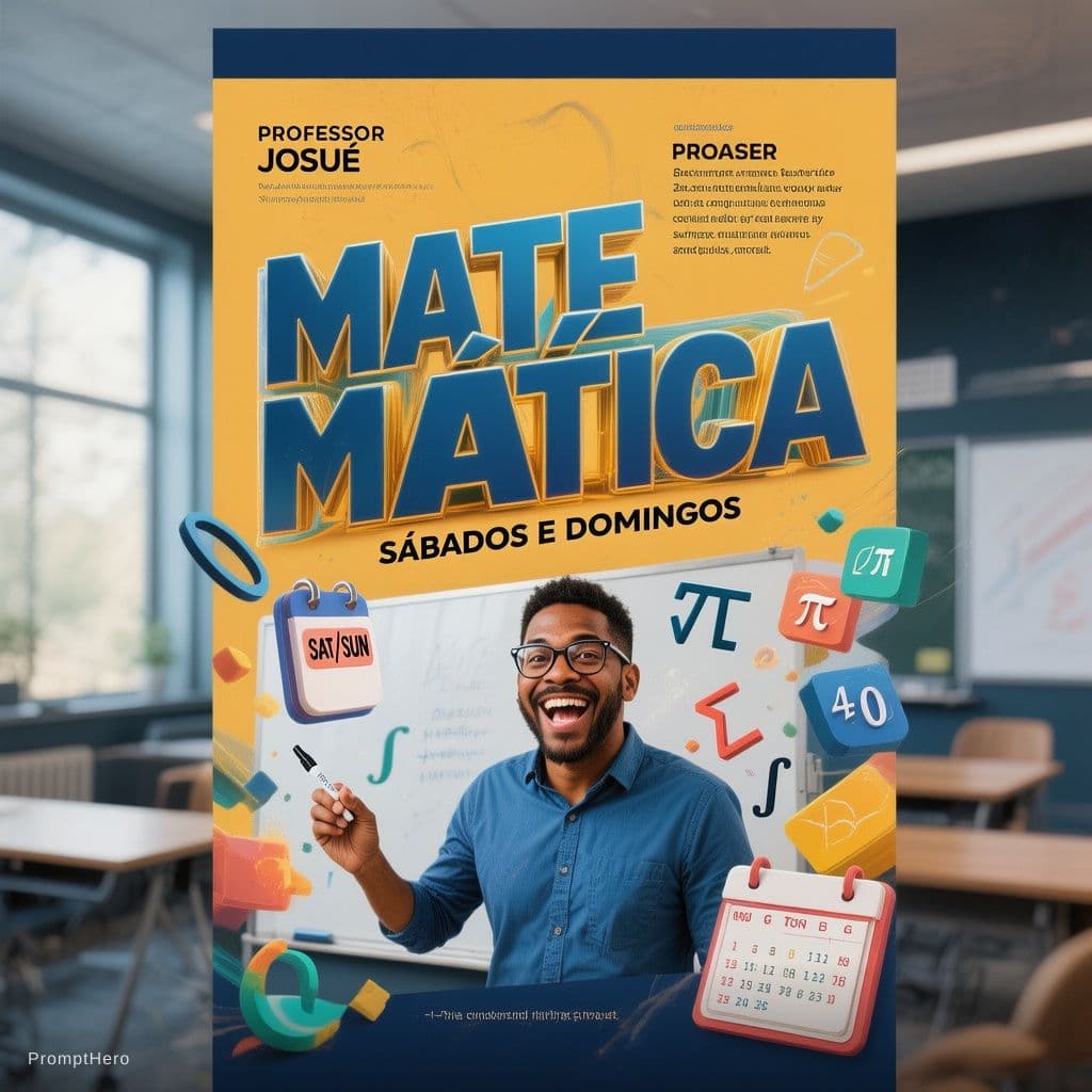 AI generated: A modern graphic design flyer for "MATEMÁTICA" classes on weekends. The flyer is for "PROFESSOR JOSU...