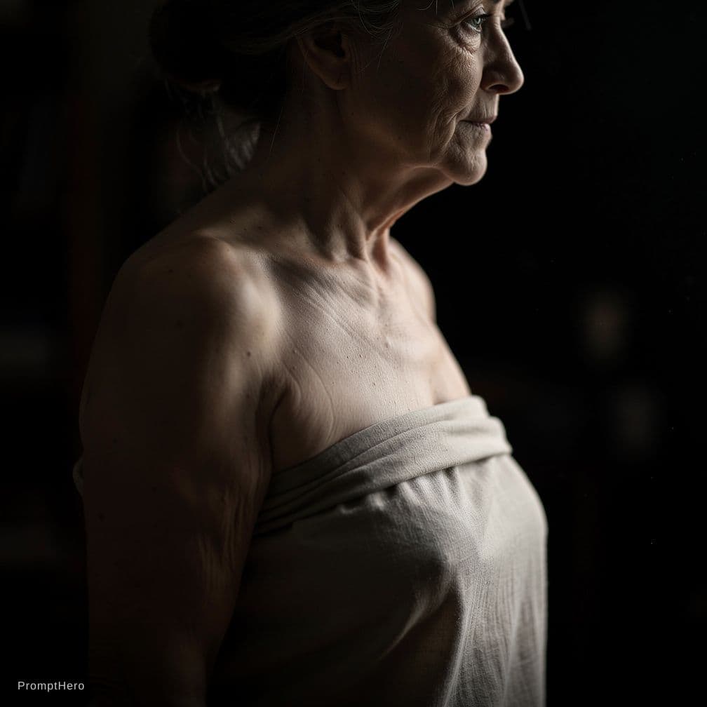 AI generated: The woman appears to be an older/mature lady with fair to light skin.
Her breasts are very large, he...