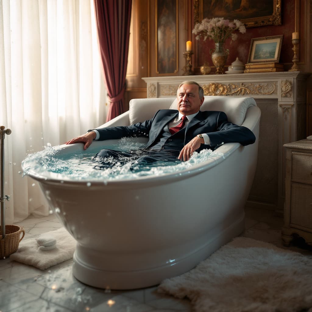 AI generated: High resolution photography interior design, dreamy sunken The President of Russia on the potty