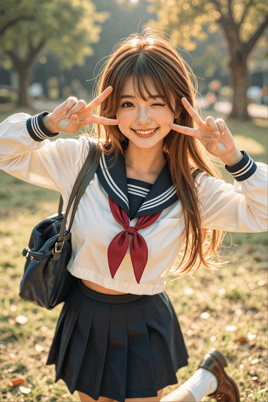 AI generated: The image is a vertical, high-quality realistic photograph of a beautiful young East Asian woman dre...