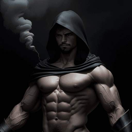 AI generated:  A stoic, bare-chested man standing in a triumphant pose, with one arm raised in victory. His muscul...