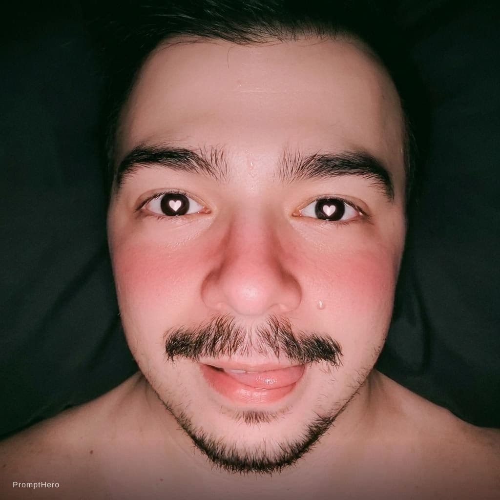 AI generated: Cute soft ahegao face with a bit of blush, soft skin, trimmed mustach, cute boy, mouth opened a tiny...