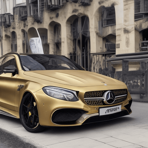 AI generated: one car mercedes with gold color, full size, model e63s amg, year 2023, 8k
