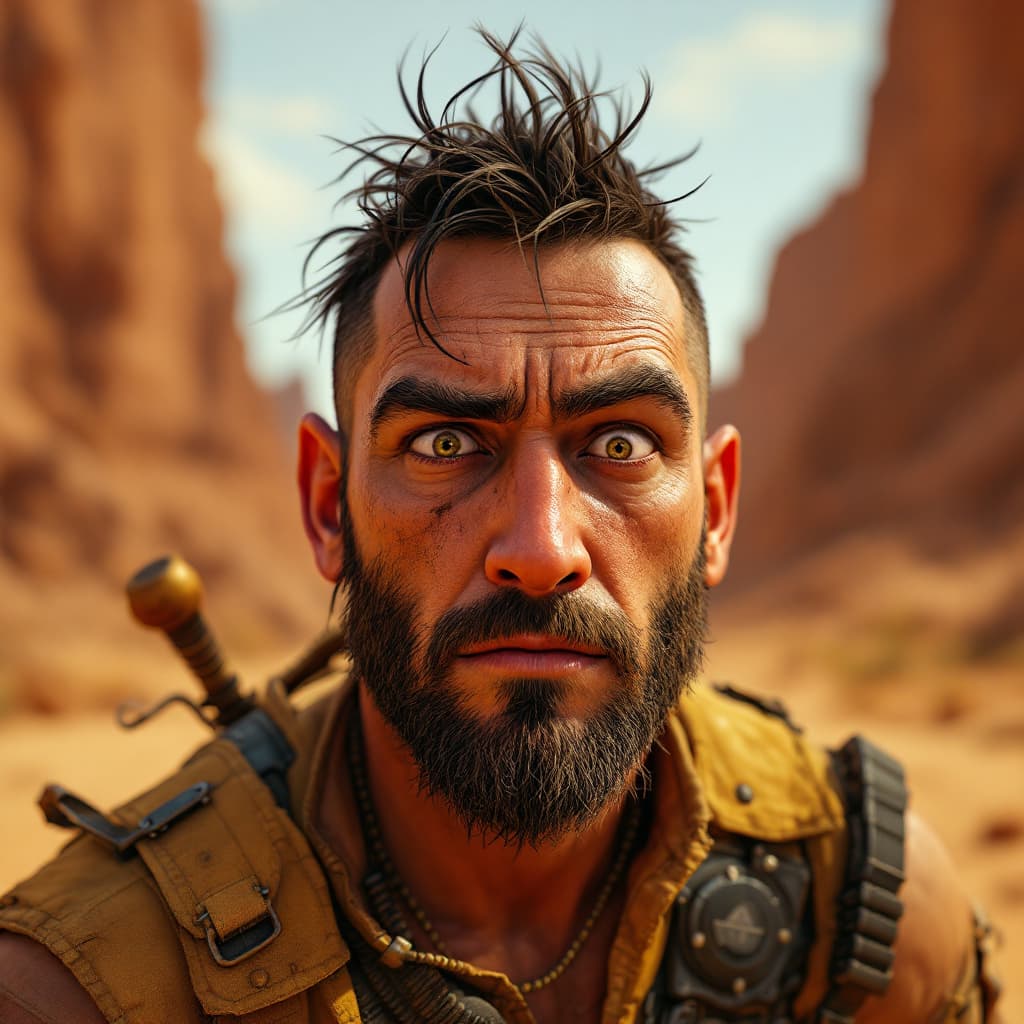 AI generated: Mad Max Fury Road, in the style of Unreal Engine 5, caricature-like illustrations, exaggerated facia...