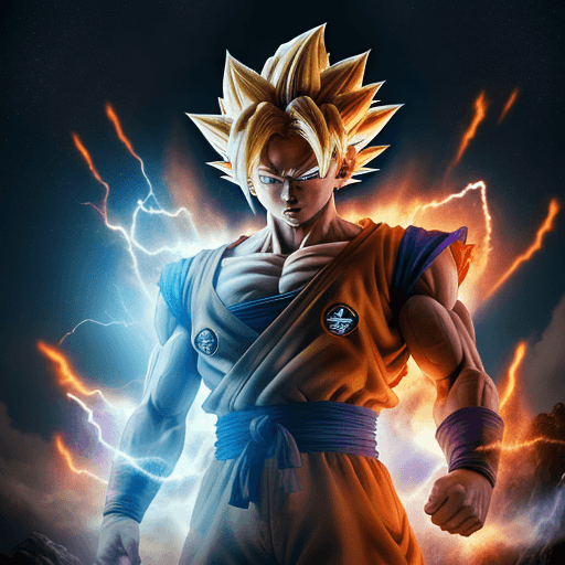 AI generated: Dragonball Z super Goku, high detail, transforming into Ultra Instinct, earth breaking apart, body r...