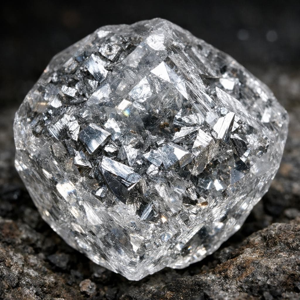 AI generated: a brilliant yet rough diamond with shards of platinum scattered through out it