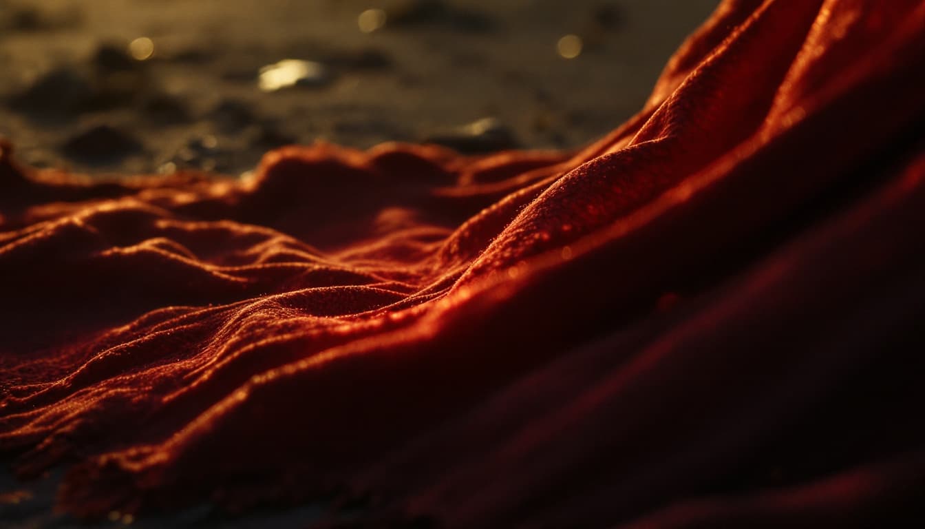 AI generated: hyper realistic Shot. Insert Shot: Close-up of the shawl on the ground, a faint red glow lingering o...