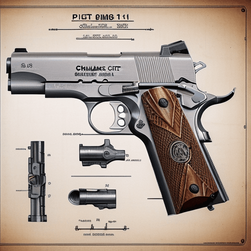 AI generated: a colt 1911 pistol schematic showcasing a cutaway design that reveals its internal structure prompts...
