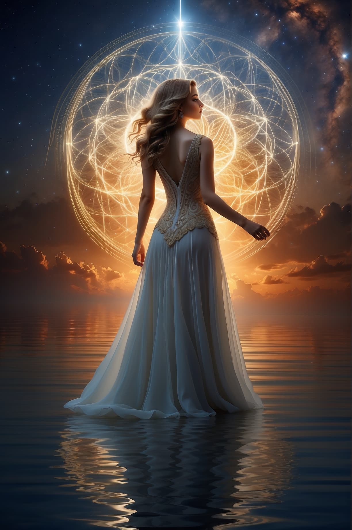 AI generated: Inspiration, angel, light, fire, air, water, earth, light, power, magic, lady, dress, costume, numer...
