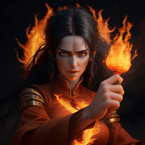 AI generated: Tall 8K resolution image of a fire mage with an incredibly realistic face, resembling an actual pers...