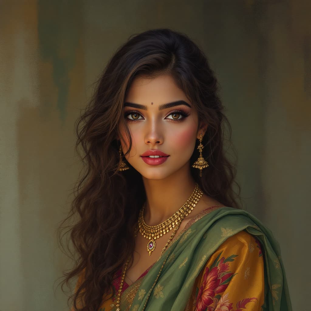 AI generated: beautyfull women in saree digital art illustration