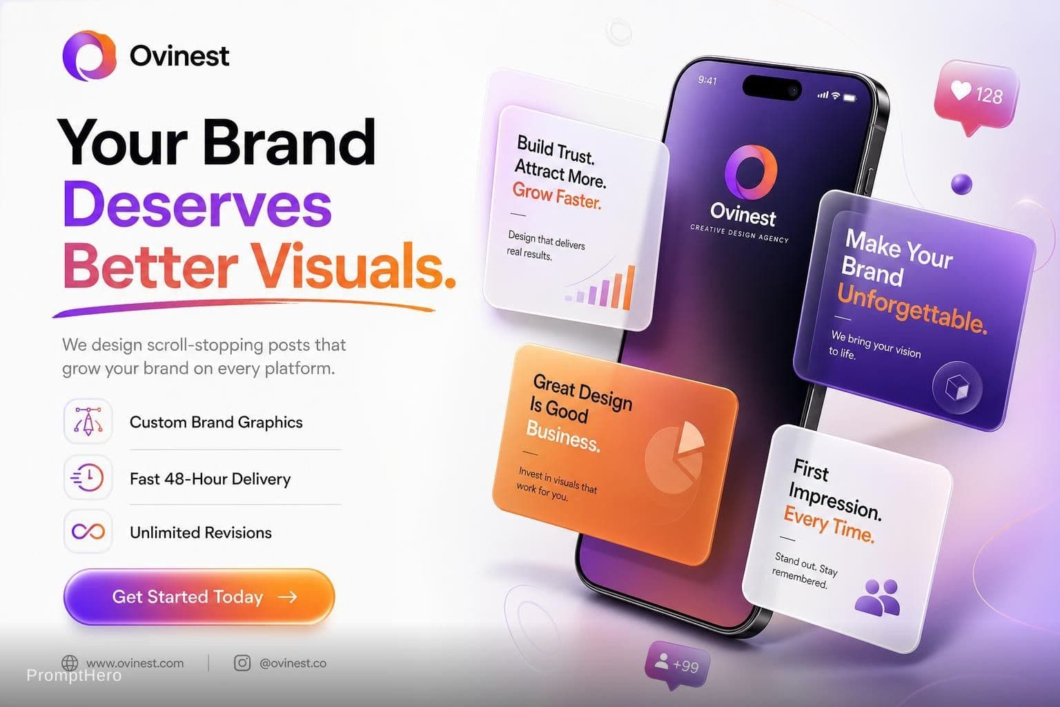 AI generated: Create a modern, luxury marketing flyer for a creative design agency brand named “Ovinest”. The desi...