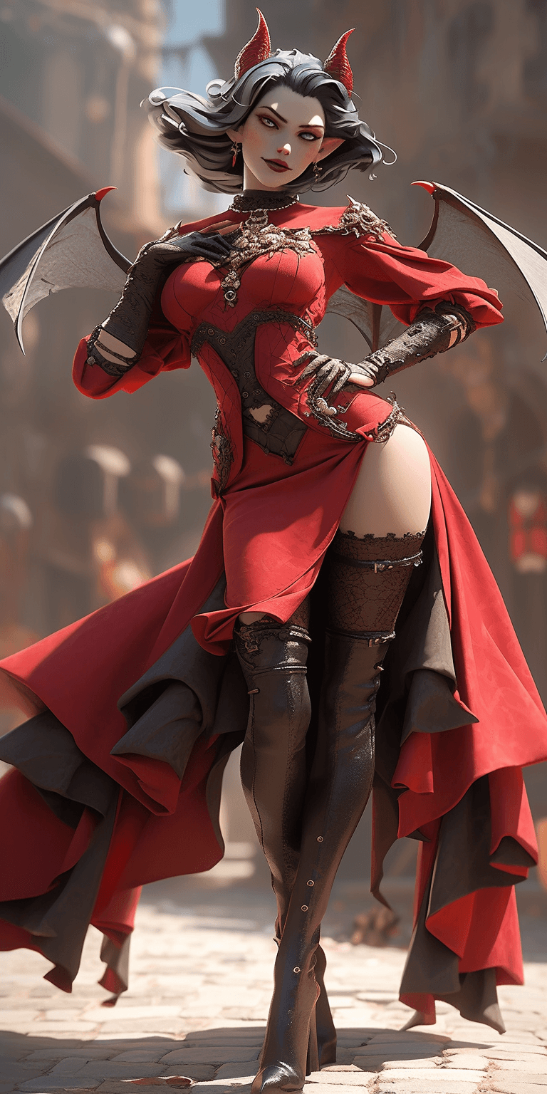 AI generated: amazing gothic chimera waggling their hips at the carnival parade in scandalous outfits, by daz3d