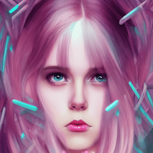 AI generated: Young emo woman, teen, 2000s, pink hair, in the style of Anna Dittman, beautiful, symmetrical featur...